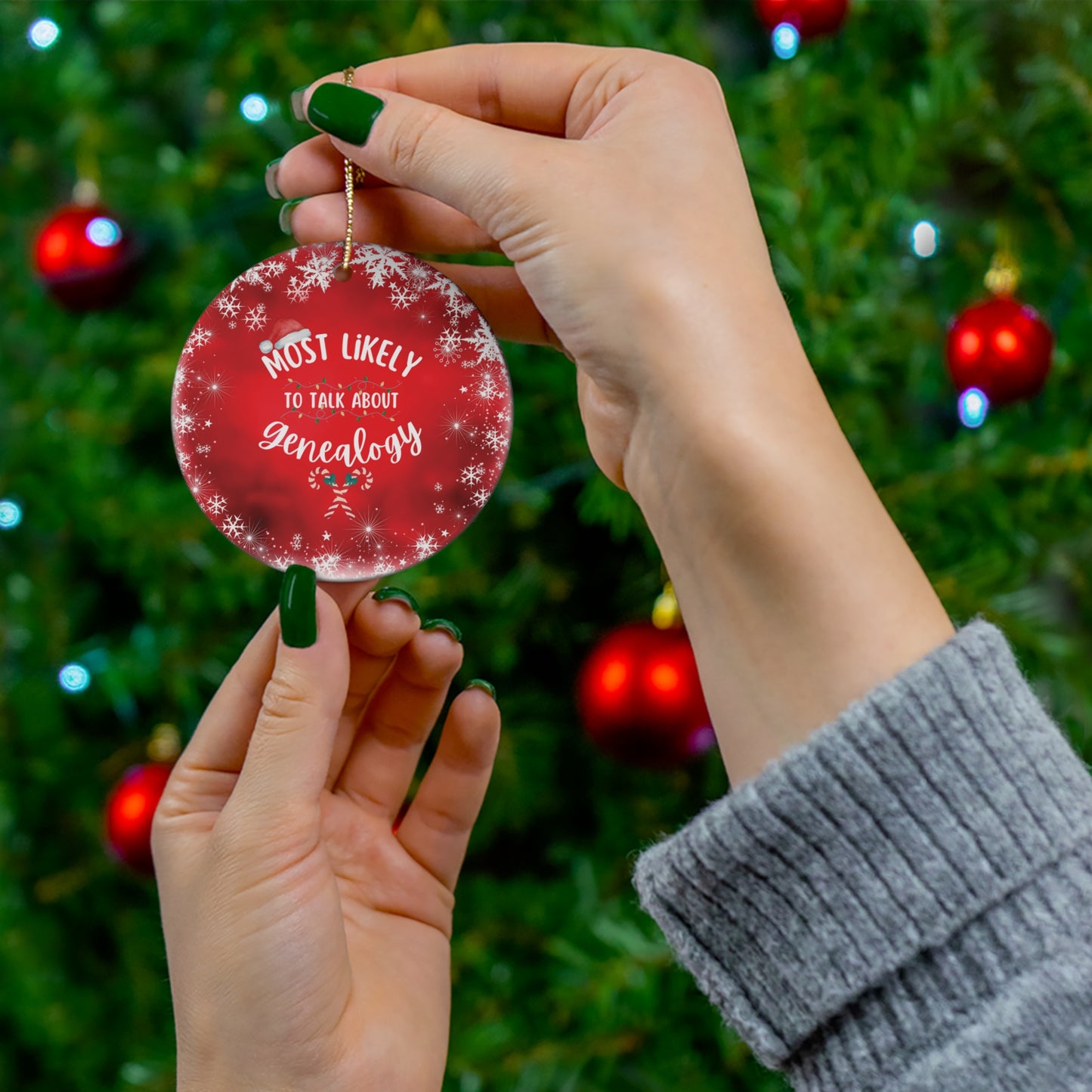 Most Likely To Talk about Genealogy Ceramic Ornament