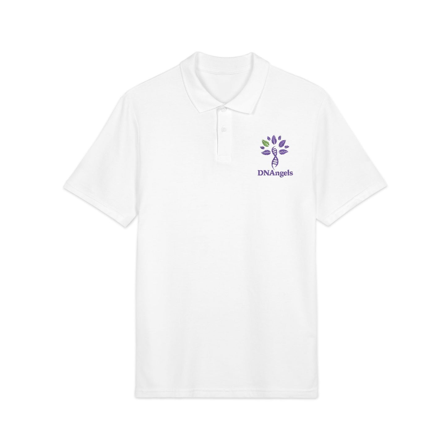 Embroidered DNAngels Unisex Pique Polo Shirt (purple logo) - Personalized Gift, Casual Wear, Summer Outfit, Father's Day, Business Casual