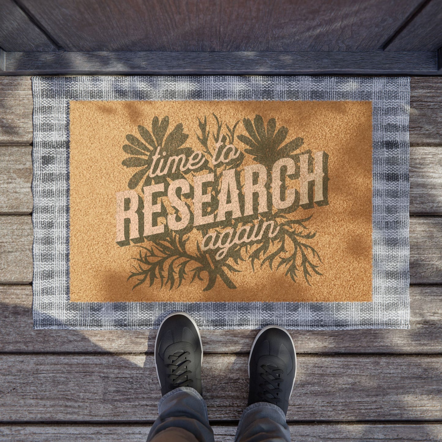 Inspirational Doormat - "Time to Research Again" - Welcome Mat for Genealogists