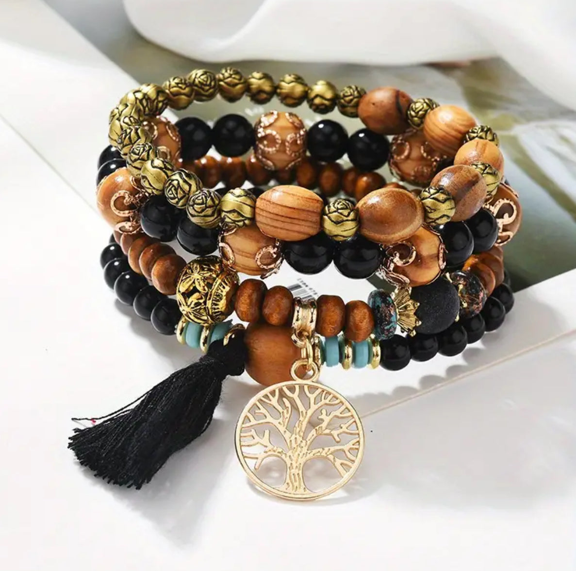 Wooden Tree of Life Stretchy Bracelet Set