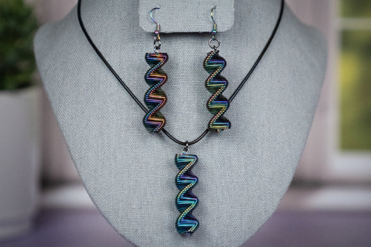 Iridescent DNA Strand Necklace and Earring Set￼